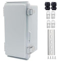 IP67 Waterproof Junction Box, ABS Plastic Electrical Enclosure with Stainless Steel Latch, Hinged Cover Electric Box with Mounting Plate, Wall Brackets & Cable Glands 200x100x110