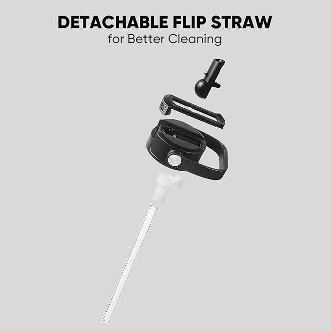 CIVAGO 40 oz Insulated Stainless Steel Water Bottle with Detachable Straw, Large Metal Water Jug with Bucket Handle, Leakproof Sports Water Flask with Silicone Boot for School, Dishwasher Safe, Black