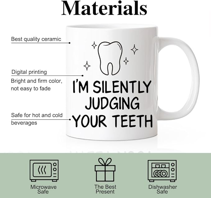 RZHV I'M Silently Judging Your Teeth Funny Coffee Mug, Thank You Birthday Gifts for Dentists Nurses Dental Assistants Hygienists, Graduation New Job Promotion Gifts for Dental Students Coworker Friend