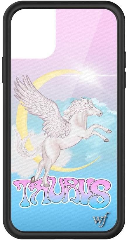 Wildflower Cases - Compatible with iPhone 13 Pro | Protective Black Bumper, 6.5ft Drop Test Certified, Women Owned Small Business | Blue Pegasus Moon Sky Zodiac Cute | Taurus