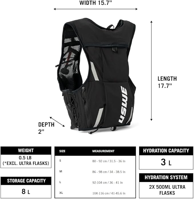 USWE Pace - Running Vest Hydration Pack with 2 x 500ml UltraFlask, Backpack for Men and Women