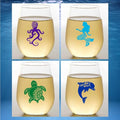 Wine-Oh! Set of 4 Shatterproof Designer 16 oz Plastic Wine Glasses MADE in the USA (DEEP BLUE SEA)
