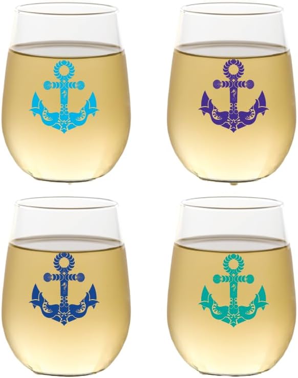 Set of 4 Shatterproof Designer 16 oz Plastic Wine Glasses MADE in the USA (SALTY LIFE)