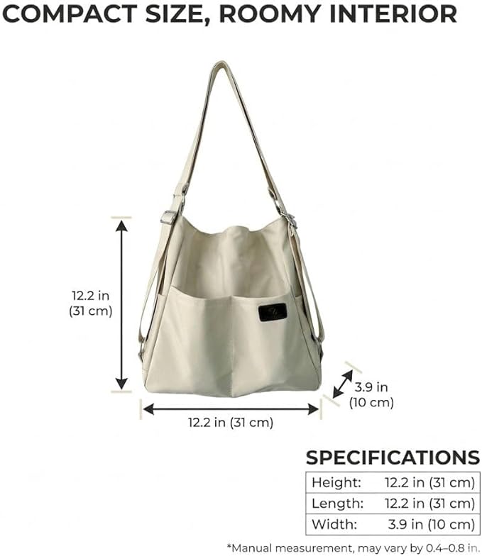 Women's Convertible Backpack Purse - Water-Resistant Nylon Travel Bag - Large Capacity 3-Way Shoulder Tote & Daypack