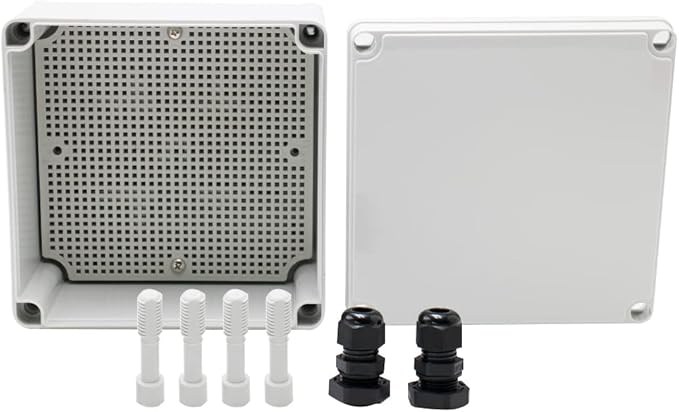 MAKERELE Waterproof Electronic DIY Projects Cable Enclosure Outdoor 6.89”6.89”3.94” (175175100mm) Outside ABS Plastic Electrical Box with 2 NPT 3/8” Glands