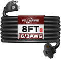 8ft Black Outdoor Extension Cord Waterproof, UL Listed, 16/3 SJTW Heavy Duty 3 Prong, 16 Gauge 13A Power Cord Ideal for Indoor Outdoor Lights, Appliances, and Lawn
