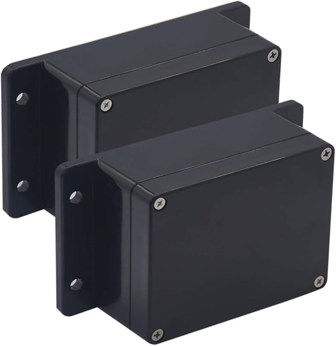 2 Pack Project Box IP65 Waterproof Junction Box ABS Plastic Black Electrical Boxes DIY Electronic Project Case Power Enclosure with Fixed Ear 4.53 x 3.54 x 2.17 inch (115x90x55mm)