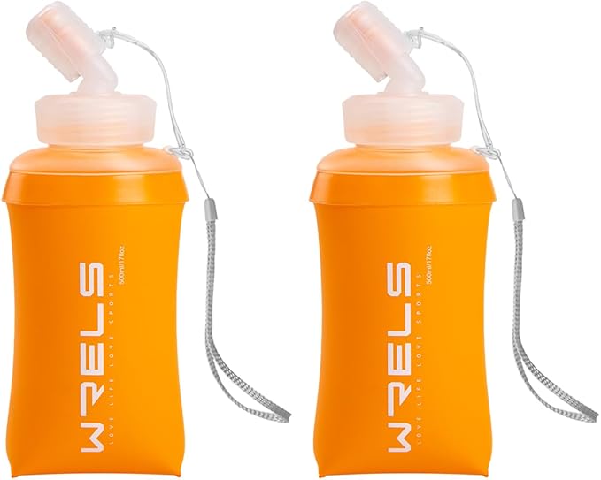 WRELS 350ml/500ml TPU Soft Water Bottles BPA Free Collapsible Soft Flask with Widen Mouth for Running Vest Lightweight Foldable Water Bottle for Running Marathon Trail Hiking