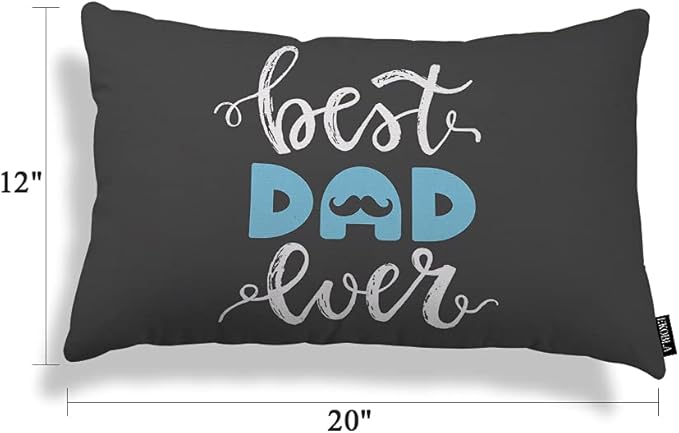 EKOBLA Happy Father's Day Lumbar Pillow Cases Best Dad Ever Mustache Beard Calligraphy Blue Black White Decorative Throw Pillow Cover Rectangle Cushion Covers Cotton Linen 12x20 Inch for Men Women