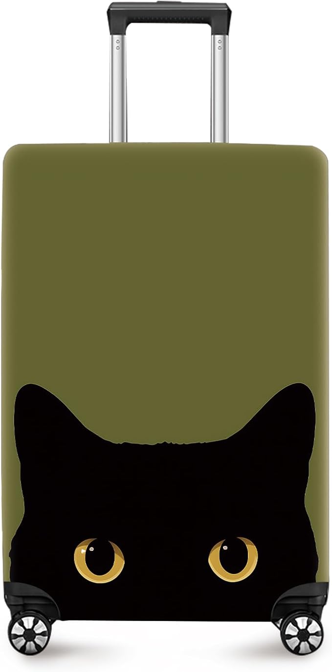 ANNA QUEEN Peeking Black Cat Luggage Cover, Cute Cat Eyes Design Suitcase Protector, Stretchable Washable Travel Sleeve for 24-26 Inch Luggage