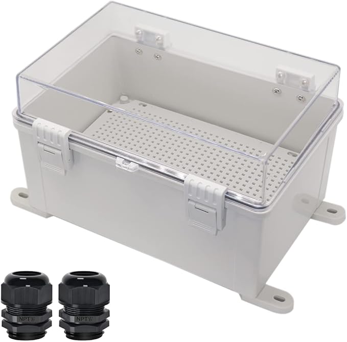 Zulkit Junction Box ABS Plastic Dustproof Waterproof IP65 Electrical Boxes Hinged Shell Outdoor Universal Project Enclosure Grey Clear Transparent Cover (11.8" x 7.9" x 7.1")