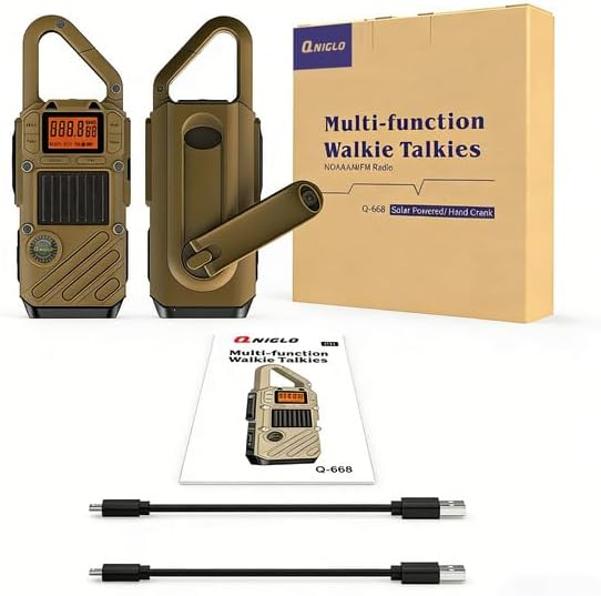 Walkie Talkies for Adults Rechargeable, FM/NOAA Emergency Radios with Weather Alerts, LED Flashlight & SOS Alarm, Solar Powered Hand Crank 2 Way Radios Walkie Talkie Hand Crank Long Range
