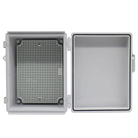 Electrical Junction Box with Mounting Plate, Hinged Cover Stainless Steel Buckles, IP67 Outdoor Project Box Weatherproof DIY Electrical Enclosure 8.6×6.7×4.3 inch (220×170×110mm)