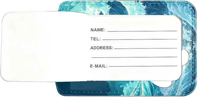 2Pcs Deep Ocean Blue Luggage Tags for Suitcases, 2.83x4.53 Abstract Sea Wave ID Labels with Privacy Cover, Aesthetic Nautical Bag Tags for Backpacks, Cruise Ship Travel Essentials, Set of 2