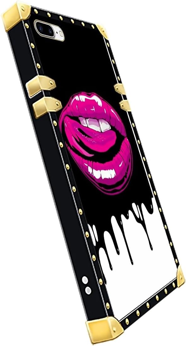 Compatible with iPhone 8 Plus 7 Plus Case, Black White Red Slap Sexy Luxury Golden Decoration for Girl Women Soft TPU Shockproof Protective Hard PC Back for iPhone 8 Plus 7 Plus