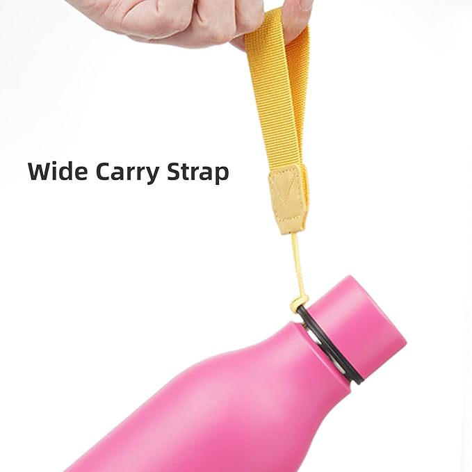Konokyo Insulated Water Bottle with Strap,18 oz Double Wall Stainless Steel Vacuum Bottles Metal Water Flask,Pink