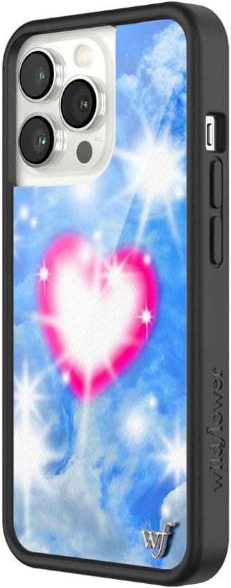 Wildflower Cases - Compatible with iPhone 13 Pro | Protective Black Bumper, 6.5ft Drop Test Certified, Women Owned Small Business | Clouds Heart Blue Pink Trendy | Sky Fantasy