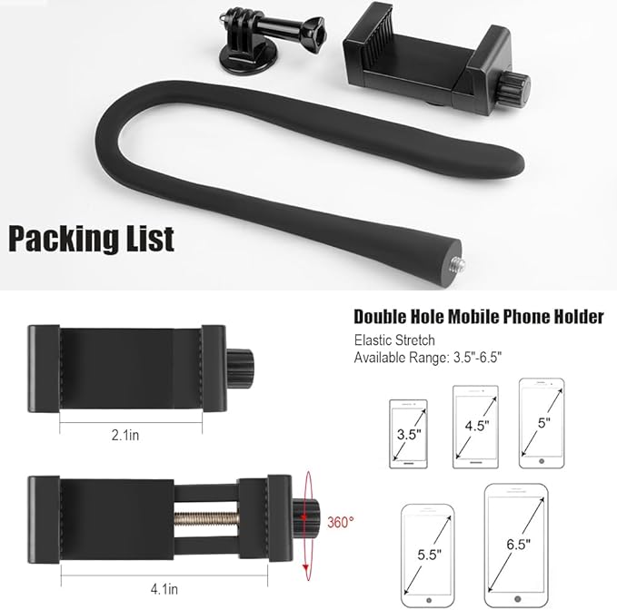 Taisioner Flex Mount Stroller Phone Holder Selfie Stick Gooseneck for Treadmill Bike Shopping Cart Boat Smartphone Suitable with GoPro Hero 12/11/10/9/8/7/6/5/4 AKASO Insta360