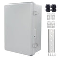 IP67 Waterproof Junction Box, ABS Plastic Electrical Enclosure with Stainless Steel Latch, Hinged Cover Electric Box with Mounting Plate, Wall Brackets & Cable Glands 350x250x150