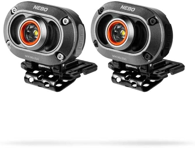 NEBO MYCRO 250 Rechargeable Headlamp | 250 Lumens, 3 Light Modes, Water Resistant, Adjustable Strap, Super Bright Head Lamp for Camping & Hiking, Includes USB Charging Cable — 2 Pack