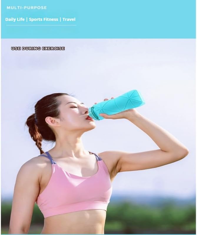 Silicone Folding Travel Cup, 600ml/20oz, Portable Collapsible Drinking Mug with Lid, Reusable Outdoor Sports Water Bottle, High-Temperature Resistant, Blue