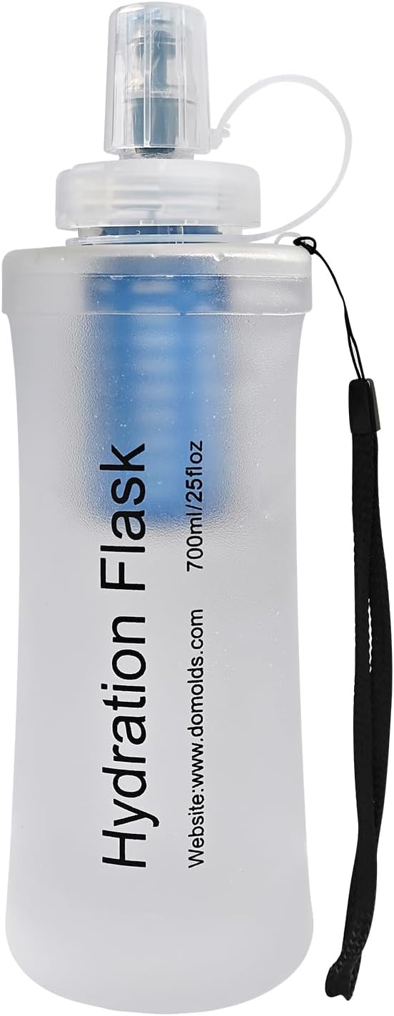 700ML Collapsible Water Bottle with Filter for Hiking, Camping & Travel - TPU Soft Flask, 0.1 Micrometer Hollow Fiber Membrane for Clearer, Better Tasting Outdoor Water(White)