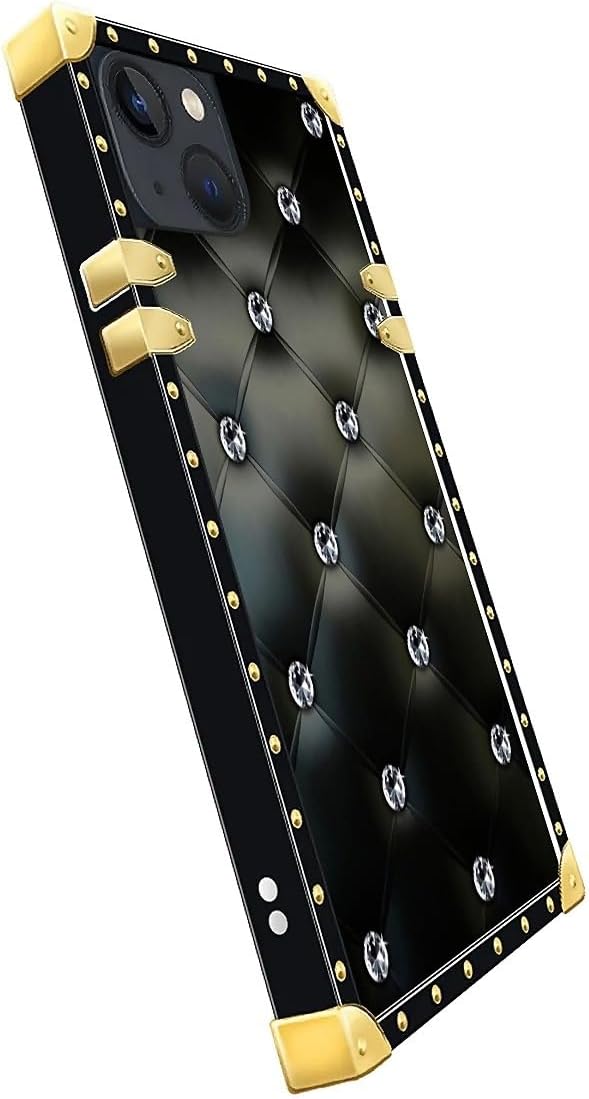 Compatible with iPhone 13 Case, Shiny Black Sofa Crystal Luxury Golden Decoration for Girl Women Soft TPU Shockproof Protective Hard PC Back for iPhone 13