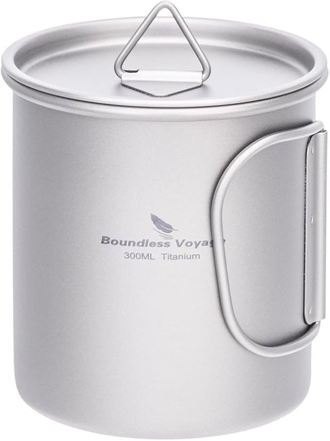 Boundless Voyage Titanium Camping Mug with Lid 300ml 450ml 750ml Lightweight Folding Handle Cup for Outdoor Backpacking Hiking Travel Durable Portable (300ml)
