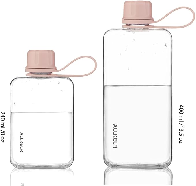 Portable Flat Water Bottle,BPA Free Reusable Tritan Plastic Travel Water Bottle Cup,Lightweight Leakproof Slim Water Bottles Fits Purse,Backpacking,Hiking (Pink, 8 oz)