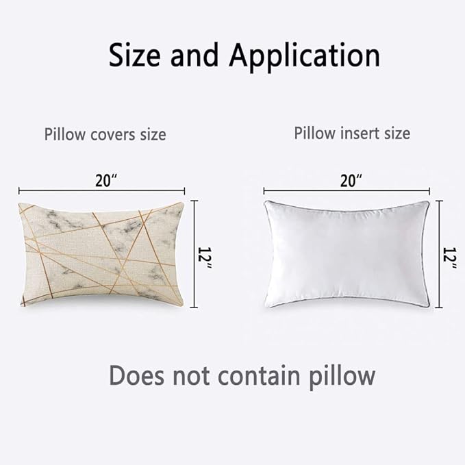 TKS MITLAN Golden Gray Marble Pillow Covers 12x20 Inch Stone Block Geometric Luxury Creative Chic Lines Stain Triangle Rustic Linen Throw Pillow Covers 12x20 Inch for Sofa Couch Decoration