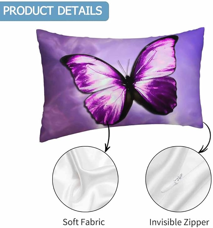 Purple Butterfly Couch Pillow Covers 12 X 20 Vibrant Magical Nature Insect Set of 2 Pillowcases Velvet Outdoor Cushion Pillow Cases Decorative for Home Bed Sofa Couch Hotel