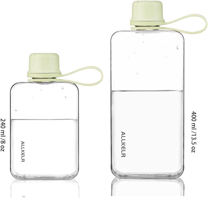 Portable Flat Water Bottle,BPA Free Reusable Tritan Plastic Travel Water Bottle Cup,Lightweight Leakproof Slim Water Bottles Fits Purse,Backpacking,Hiking (Green, 8 oz)