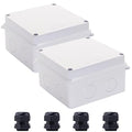 Junction Box, 2 Pcs Reserved Holes Electrical Boxes Waterproof IP65 ABS Plastic Electrical Power Cord Enclosure Project Box White 3.9 x 3.9 x 2.8 inch(100x100x70mm)