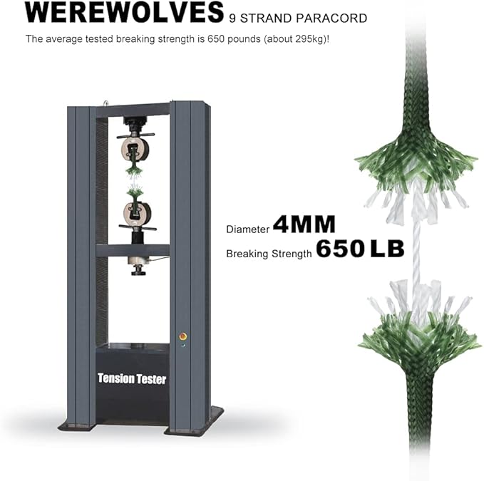 WEREWOLVES 650lb Paracord/Parachute Cord - 9 Strand Paracord Rope - 100', 200' Spools of Parachute Cord, Type III Paracord for Camping, Survival