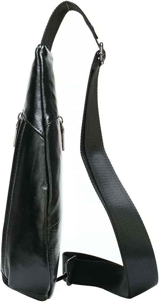 Hebetag Leather Crossbody Sling Bag for Men Women Single Shoulder Chest Pack Backpack Outdoor Travel Camping Casual Daypack Black