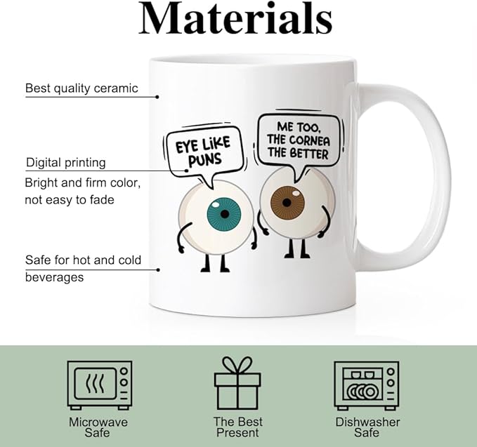 RZHV Eye Like Puns Me To The Cornea The Better 11 Oz Novelty Mug, Funny Coffee Mug for Eye Doctor, Office Thank You Gifts for Optometrist Eye Coworker, Office Gifts for Hosptial Colleague