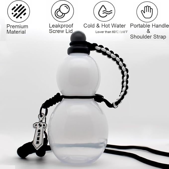 Jinberry 800ml/27oz Gourd Water Bottle with Shoulder Strap Set Leakproof Portable Gourd Drinking Bottle Flask Sport Jug Drinkware for Gym Outdoor Climbing Tour or Camping