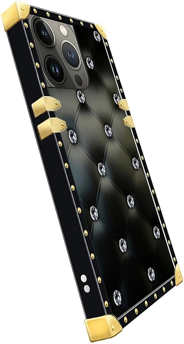 Compatible with iPhone 13 Pro Case, Shiny Black Sofa Crystal Luxury Golden Decoration for Girl Women Soft TPU Shockproof Protective Hard PC Back for iPhone 13 Pro