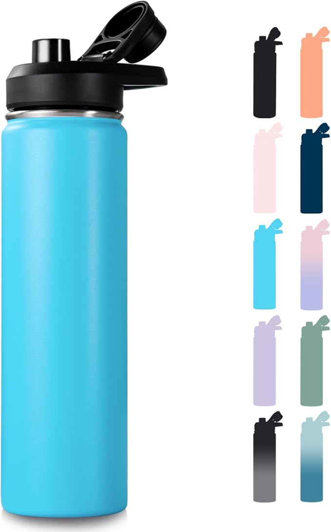 Fijinhom 24 oz Insulated Water Bottle with Handle, 304 Stainless Steel Water Bottles with Wide Mouth, Double Wall Vacuum Sports Water Bottle, BPA Free, Keep Cold and Hot, Monster Blue