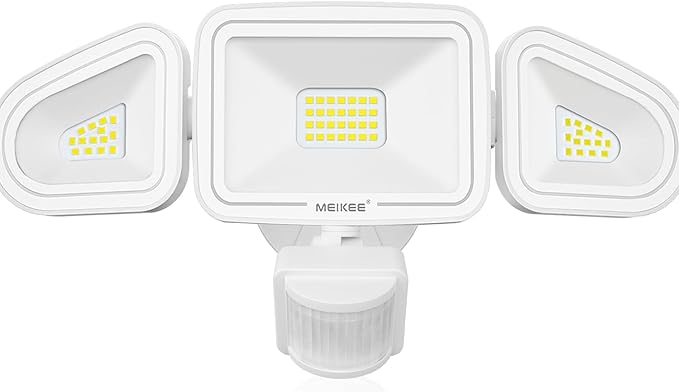 MEIKEE 42W LED Security Lights Motion Sensor Light Outdoor Flood Light, 3600LM 6500K IP66 Waterproof, 3 Adjustable Heads Motion Detector Lights for Outside Garage Yard Garden Porch Entryways