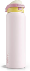 ENCOOL Leakproof Insulated Water Bottle with Straw Dual-Sip Water Bottle Bag-Safe Design for Work, Commute & Gym – Keeps Drinks Cold All Day, 40 oz, Blush Pink