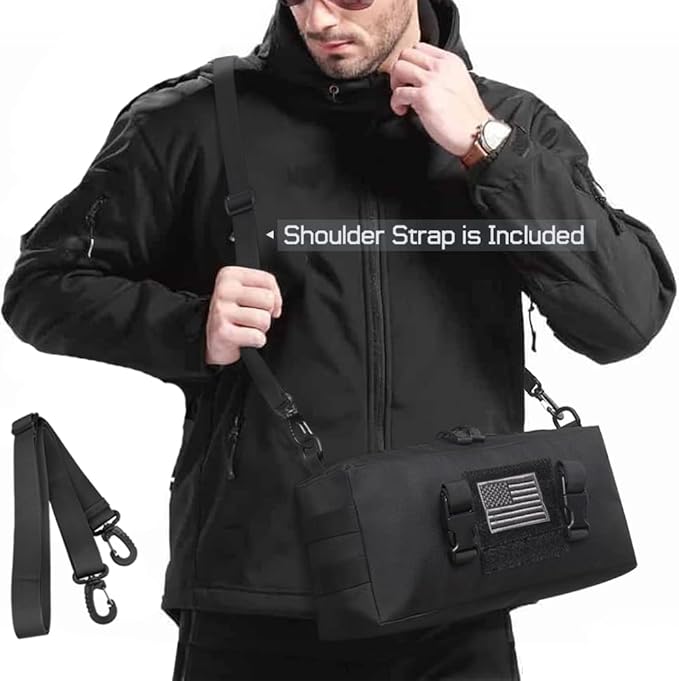 WYNEX Large Molle Pouch, Tactical Molle Bag Vertical Admin Pouch, Modular Utility Pouch Increment Side Pouch for Tactical Backpack Molle Rucksack Attachment, with Shoulder Strap For Use as Sling Bag