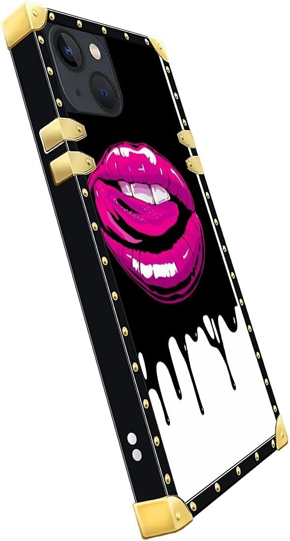 Compatible with iPhone 15 Case, Black White Red Slap Sexy Luxury Golden Decoration for Girl Women Soft TPU Shockproof Protective Hard PC Back for iPhone 15