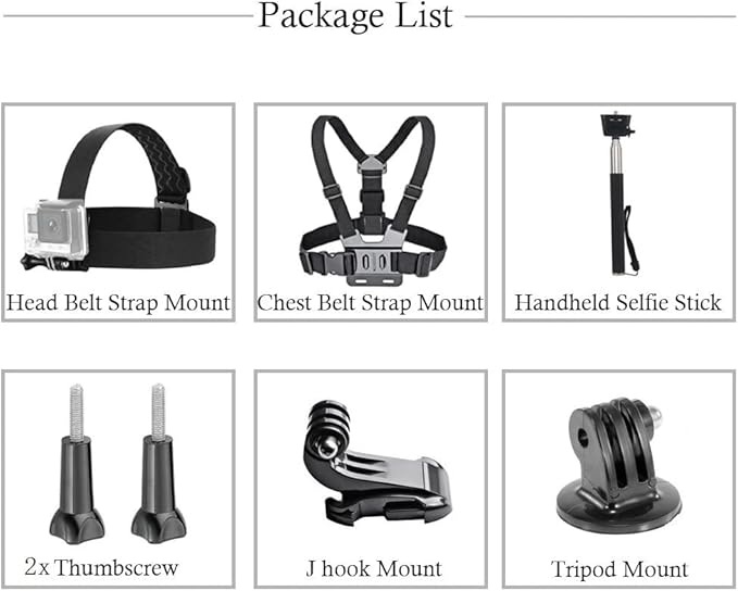 3 in 1 Universal Action Camera Accessories Kit - Head Strap Mount/Chest Harness/Selfie stick Compatible with Gopro Hero 13 12 11 10 9 8 7 6 5/AKASO EK7000/V50/Brave 7/Dragon Touch Action Camera