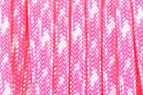BORED? PARACORD! 550 lb Paracord – Ideal for Crafting, DIY Projects, Camping, Military & Active Outdoors – 300+ Colors – Tactical Parachute Cord Type III – Strong - Neon Pink and White Camo 50 Feet