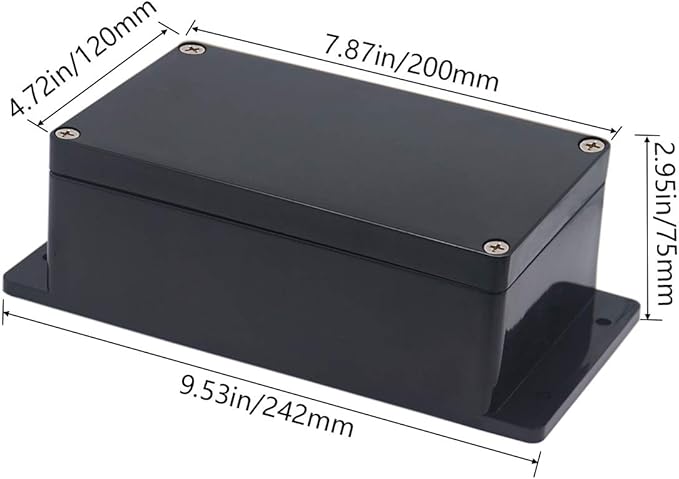 Project Box ABS Black Electrical Boxes IP65 Outdoor Waterproof Box Electronic Junction Box Fixed Ear Power Enclosure with Cable Glands for DIY Project 7.87 x 4.72 x 2.95 inch (200x120x75mm)