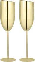 TJ Champagne Glasses Set of 2 Stainless Steel Champagne Flutes 8.5 oz Unbreakable Gold Champagne Glasses Reusable Indoor Outdoor Travel Drinkware for Party Wedding Christmas Anniversary Birthday