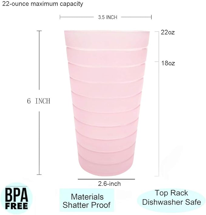 KX-WARE Mixed Drinkware 22-ounce Plastic Tumblers/Drinking Glasses/Party Cups/Iced Tea Glasses, Set of 12 Pink | Unbreakable, Dishwasher Safe, BPA Free