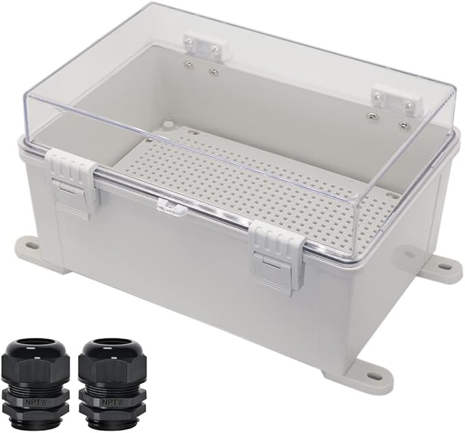 Zulkit Junction Box ABS Plastic Dustproof Waterproof IP65 Electrical Boxes Hinged Shell Outdoor Universal Project Enclosure Grey Clear Cover With Mounting Plate 11.8 x 7.9 x 6.3 inch (300x200x160mm)