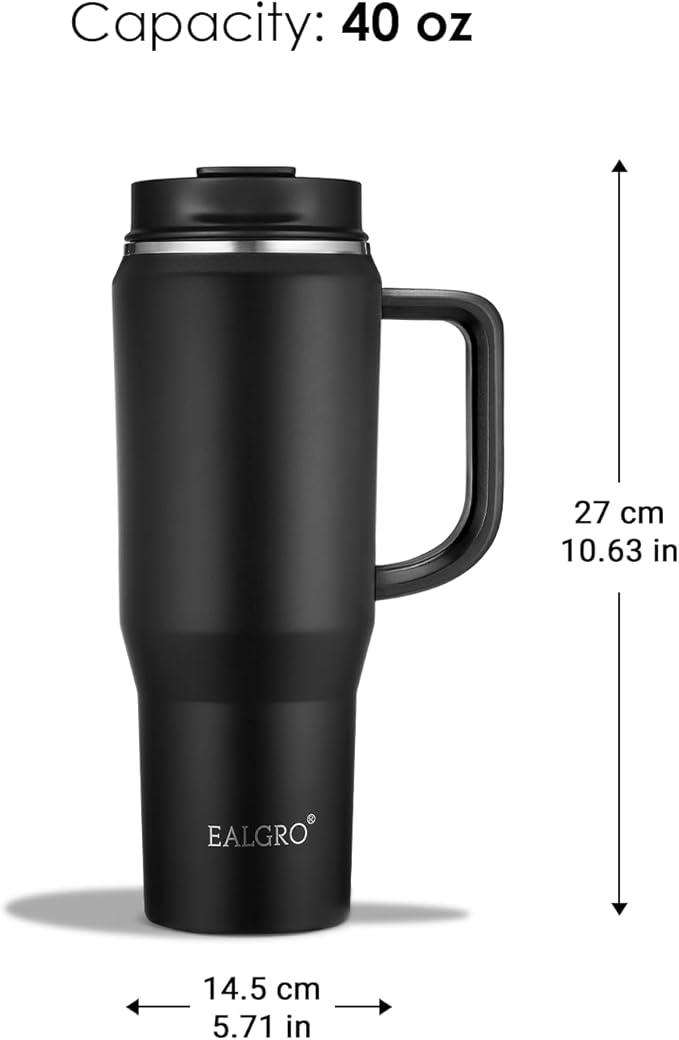 EALGRO 40 oz Insulated Water Bottle Jug with Straw and Handle, Large Metal Sport Water Flask, Stainless Steel Travel Coffee Mug Cup, Thermal Coffee Tumblers with Lid, Indigo Black